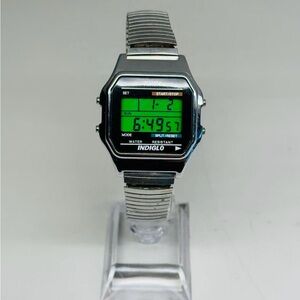 Vintage Timex Indiglo Digital Watch 37mm Mens Stretch Band New Battery Working
